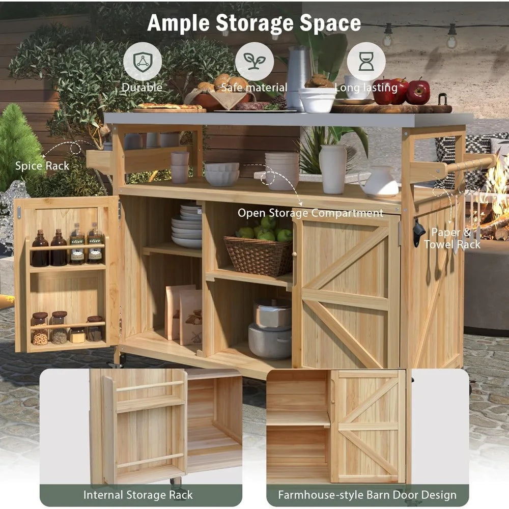 DAFIFY Grill Cart With Stainless Steel Tabletop Outdoor Lockable Storage
