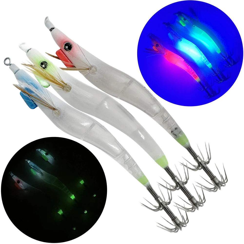 APWIKOGER Luminous Hard Shrimp Bait With UV Squid Jig Hook
