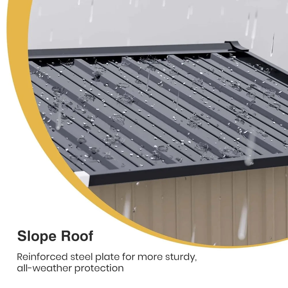 Outdoor Metal Storage Shed With Lockable Door And Sloping Roof