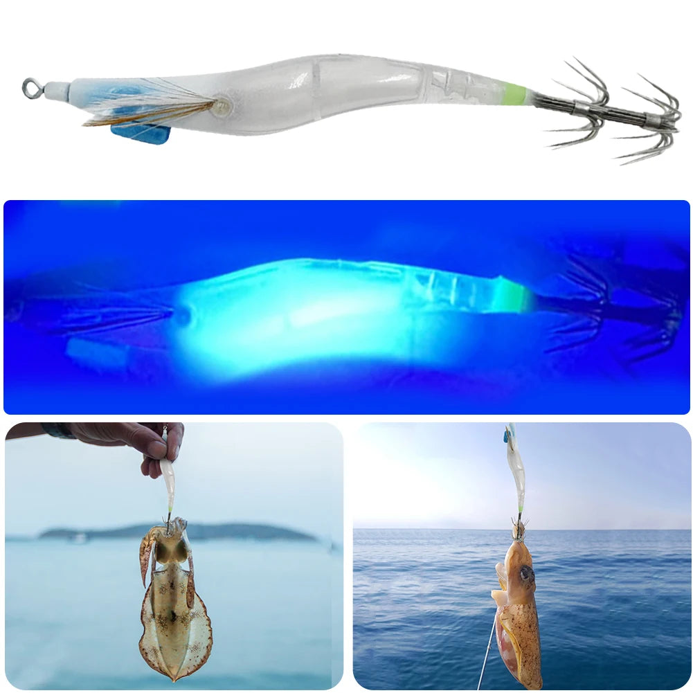 APWIKOGER Luminous Hard Shrimp Bait With UV Squid Jig Hook