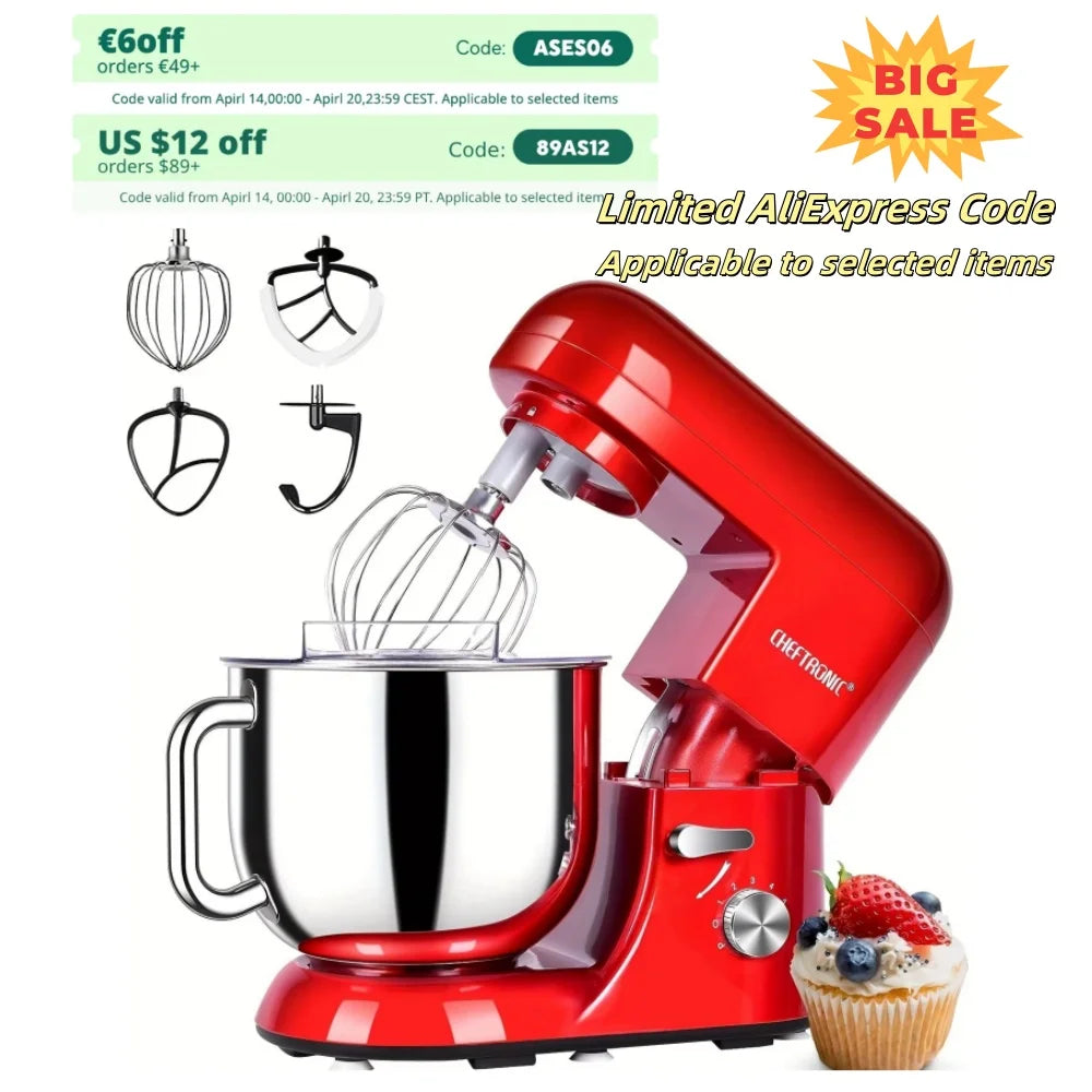 Cheftronic Tilt-Head Stand Mixer 650W US Plug Milk Frother