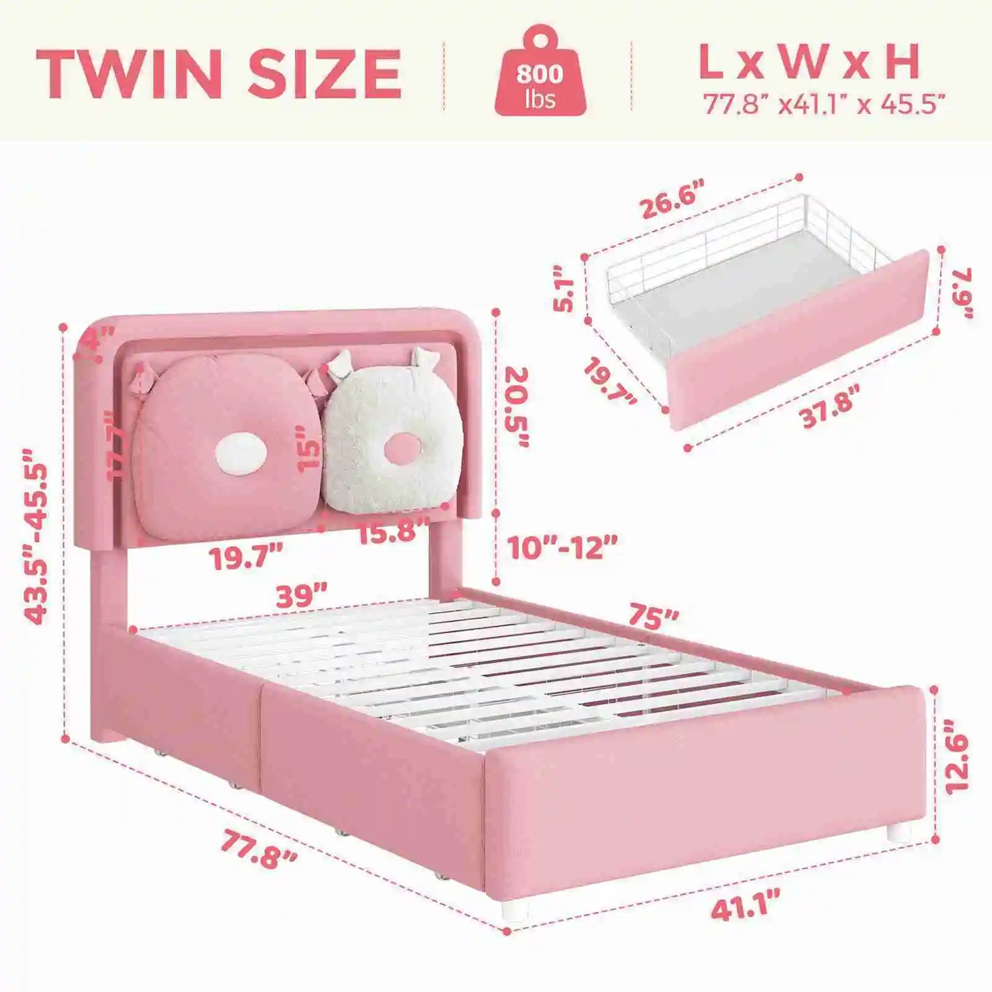 Upholstered Bed Frame With LED Lights And Adjustable Headboard