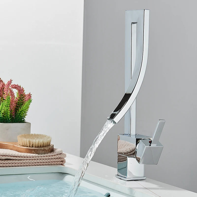 MYQualife Brass Deck Mounted Bathroom Basin Faucet Mixer Tap