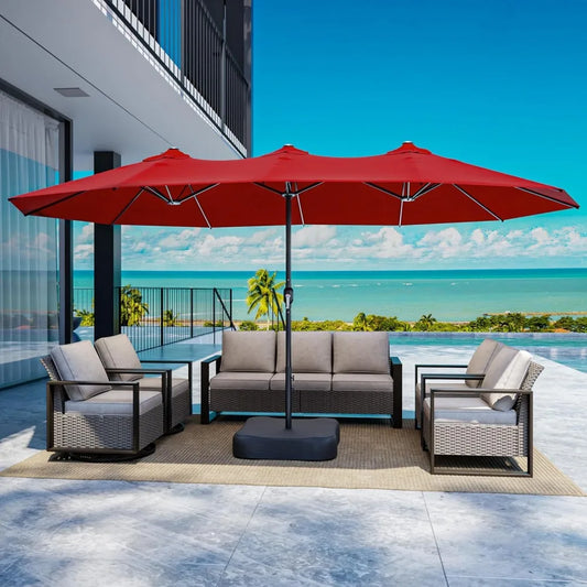 Patio Umbrella With Base Included Double Sided Market Crank Handle