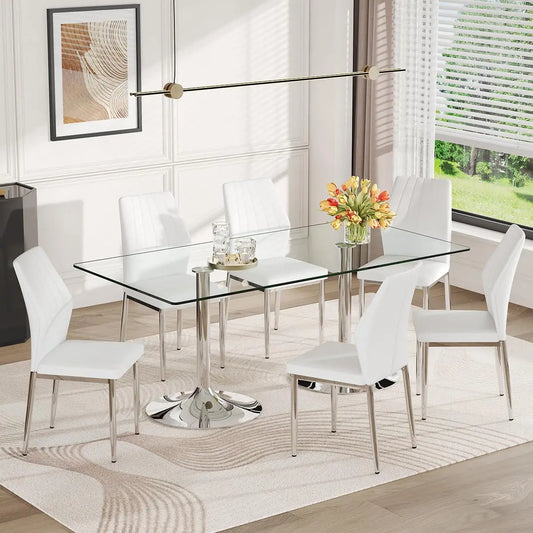 Guohe Modern Tempered Glass Dining Table Set With Metal Legs