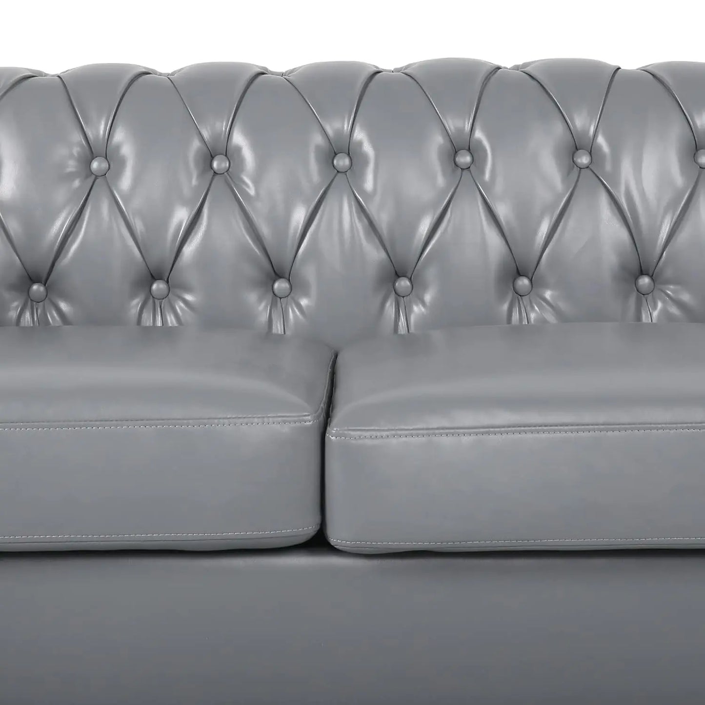 Modern Tufted Faux Leather Living Room Sofa Set With Button Nailhead Scroll Arms