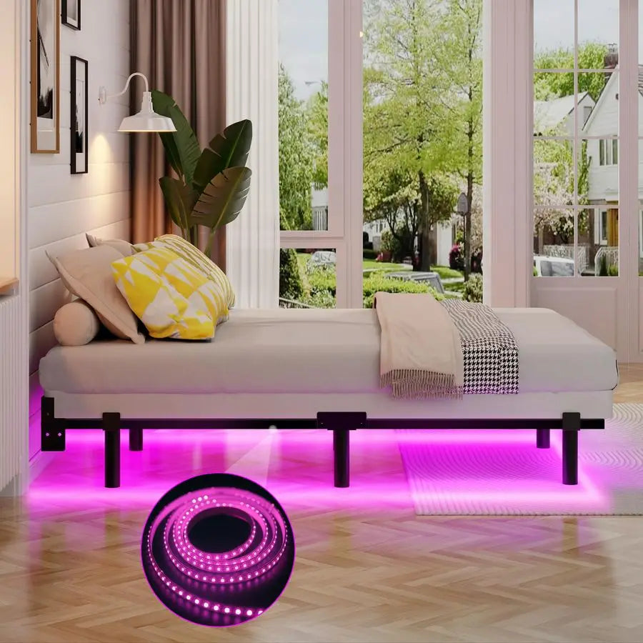 Queen Bed Frame With Smart LED Lights For Modern Bedroom