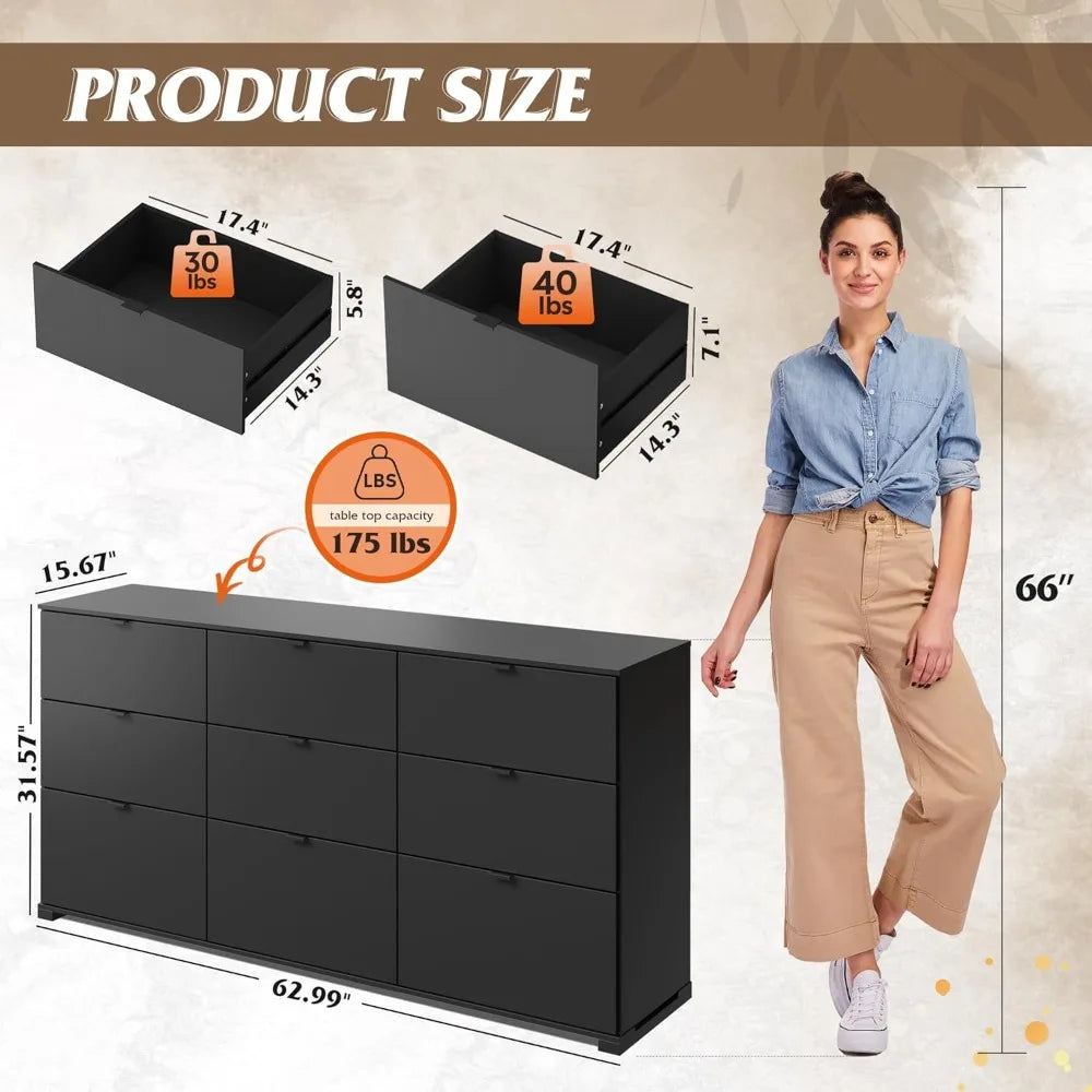 9 Drawer Dressers Modern Wood Chest With Metal Handles