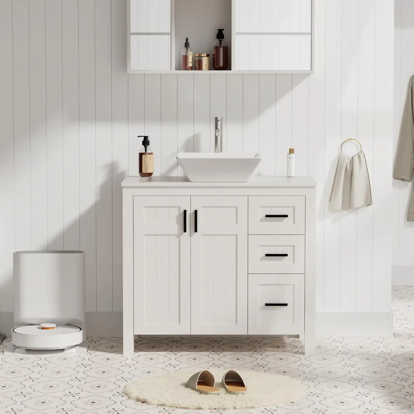 Modern Freestanding Bathroom Vanity Sink Cabinet With Vessel Top