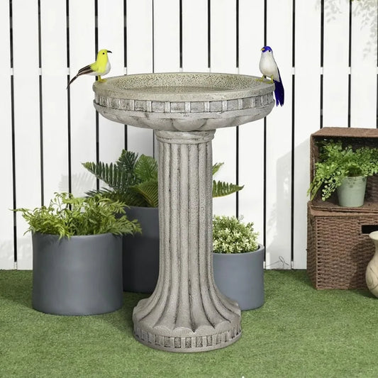 Outdoor Fibre Reinforced Concrete Bird Bath With Modern Pedestal