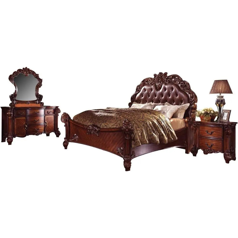 Elegant Traditional Bedroom Suite Bed Nightstand Dresser Mirror
