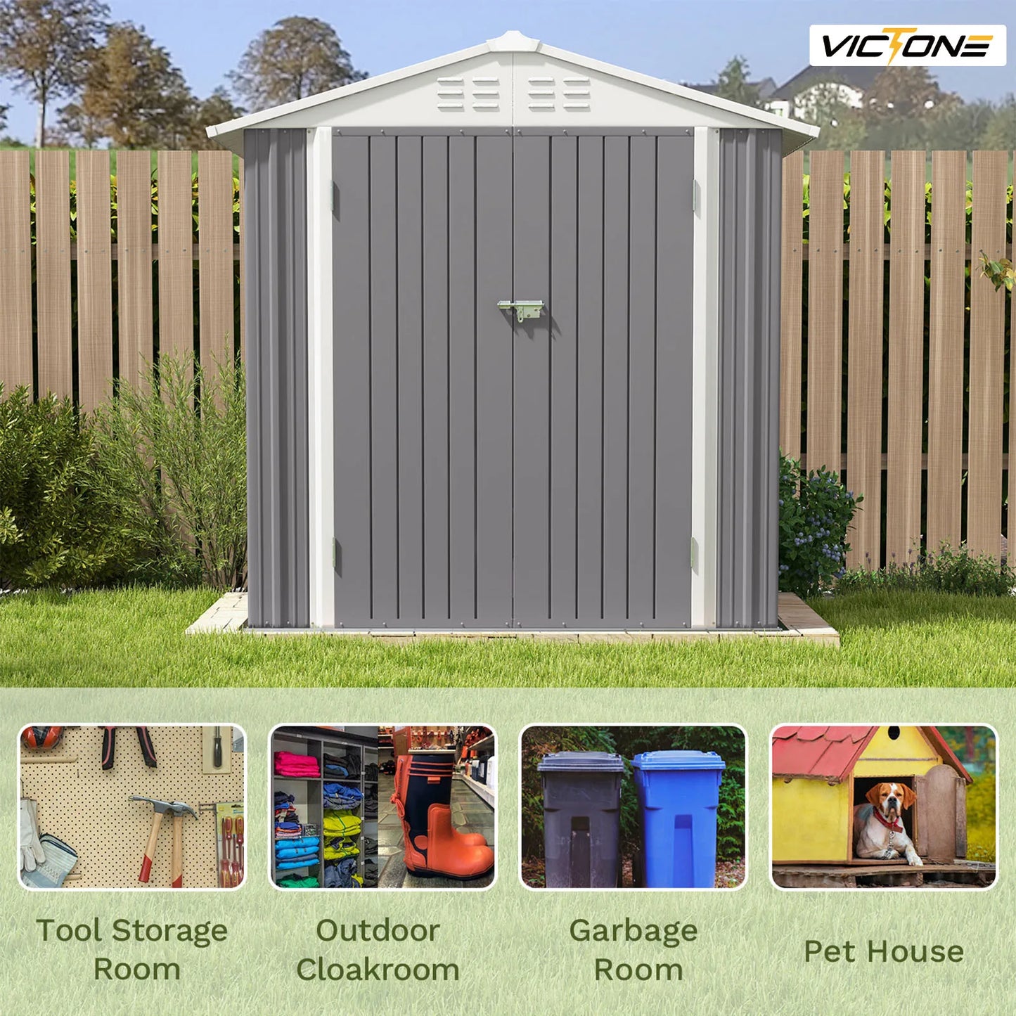 Victone Metal Outdoor Storage Shed With Door Lock For Backyard