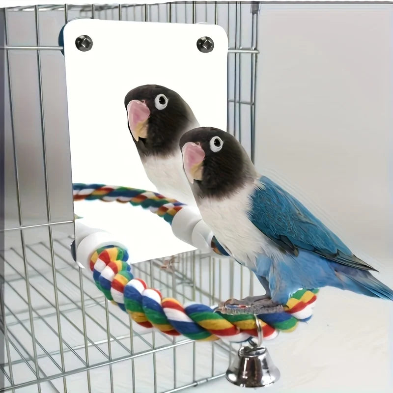 Xiangzi Parrot Mirror Toy With Chewable Rope Habitat