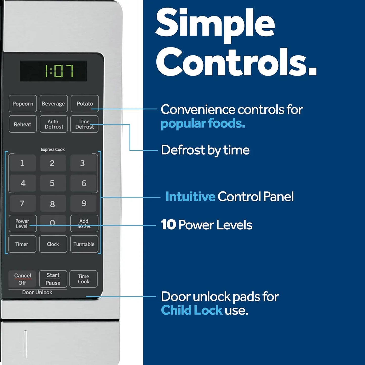 XMSJ Compact Countertop Microwave Oven 700W With 6 Auto Cooking Settings