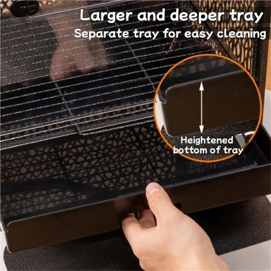 NONECN Parrot Cage With Play Top And Breeding Box Wrought Iron Rolling Base