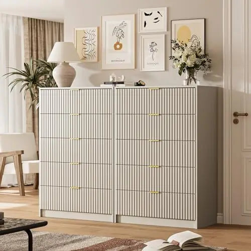 5 Drawer Tall Dresser With Metal Handles For Bedroom Storage