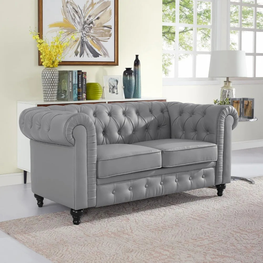 TIFICY Chesterfield Sofa Set Modern Leather Living Room Couches
