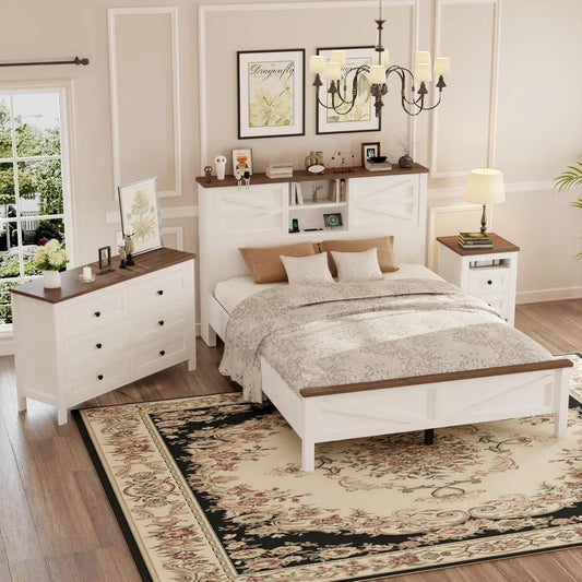 RBXC 3 Piece Farmhouse Bedroom Set With Double Sliding Doors