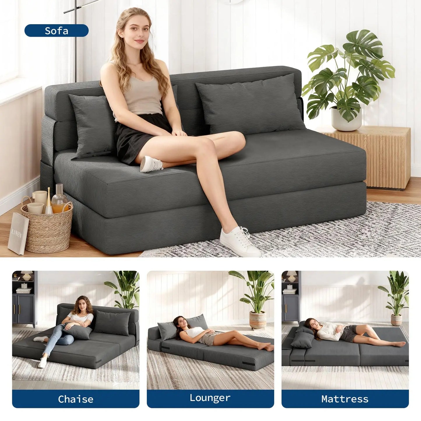HobbyLane 4-in-1 Folding Sofa Bed Convertible Sleeper