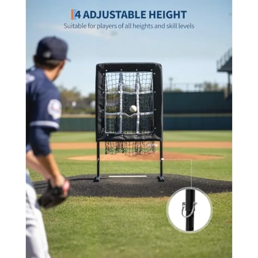 Baseball Pitching Net 9 Hole Strike Zone Adjustable Height Portable