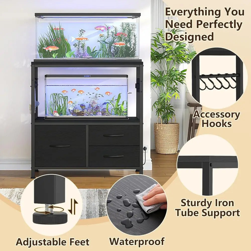 Heavy Duty Metal Aquarium Stand With Power Outlet For Reptile Terrarium