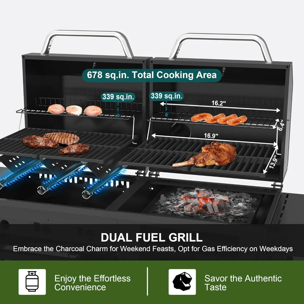 Brand-Man Propane And Charcoal Grill Combo Dual Fuel With Lids