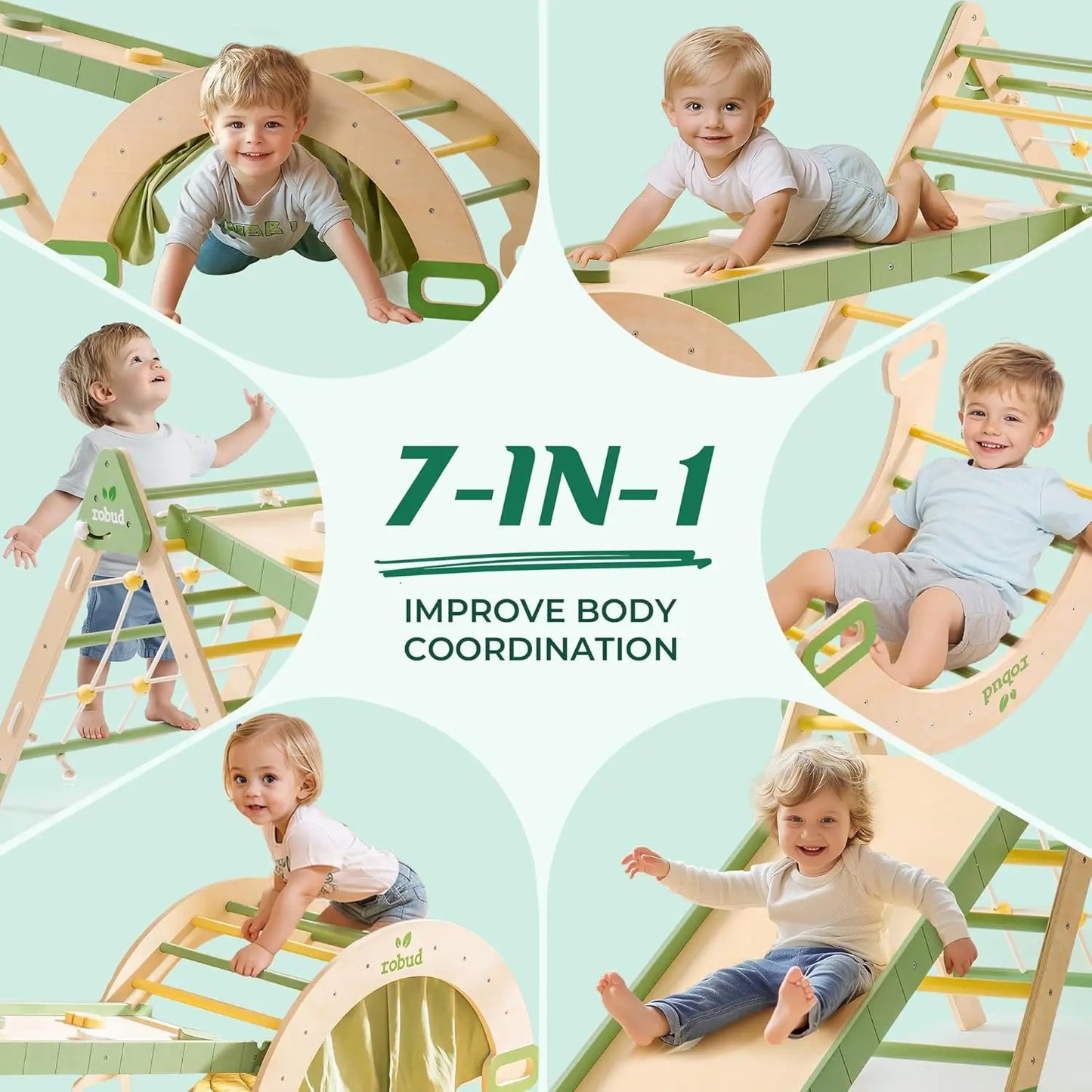 Robotime Robud 7 In 1 Wooden Climbing Toy Triangle Set