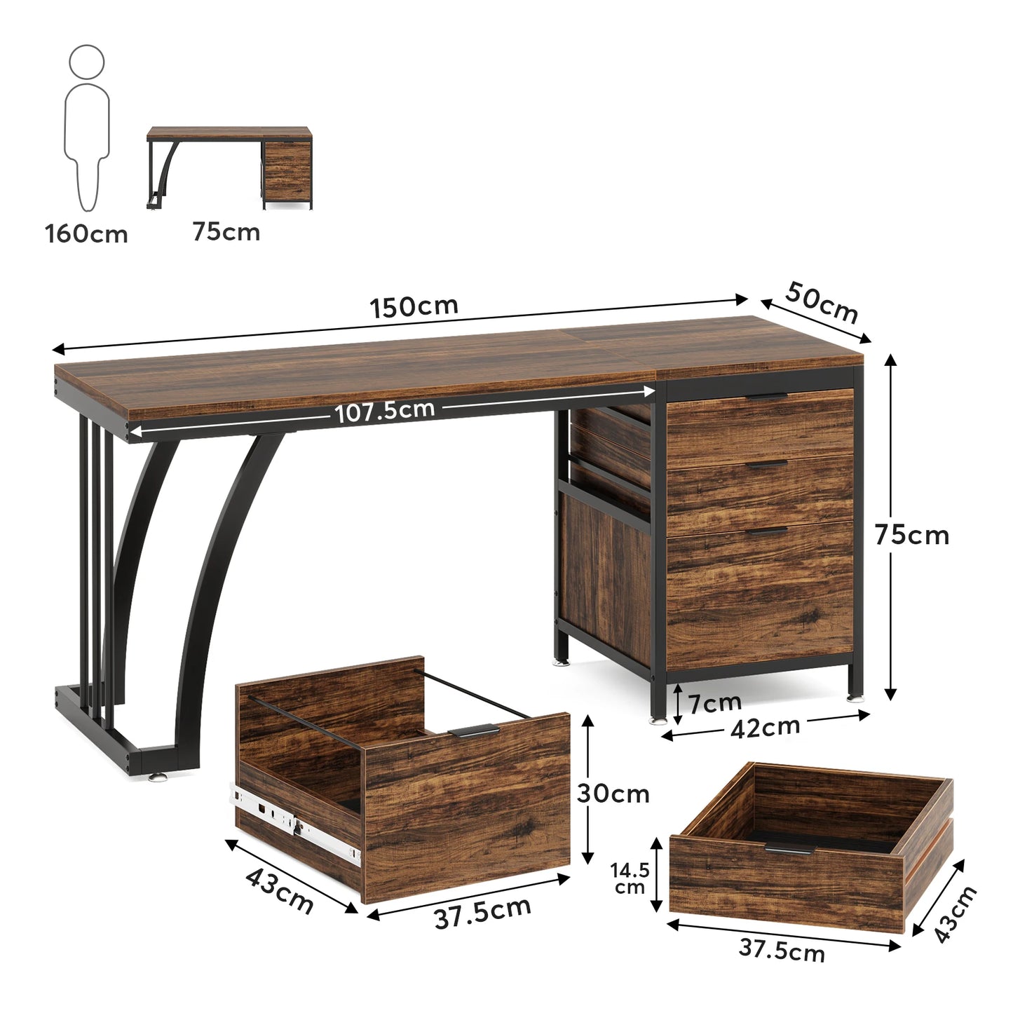 Tribesigns Computer Desk With Three Drawer Reversible Design For Study