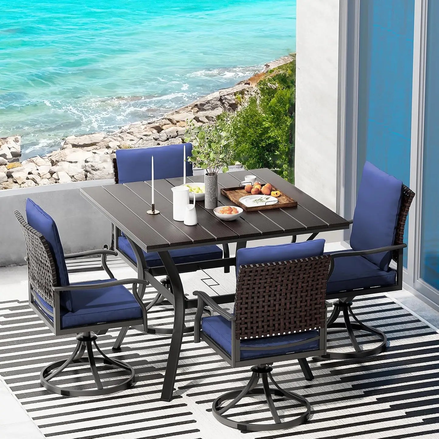 Outdoor Patio Dining Set with 4 Swivel Chairs and Table