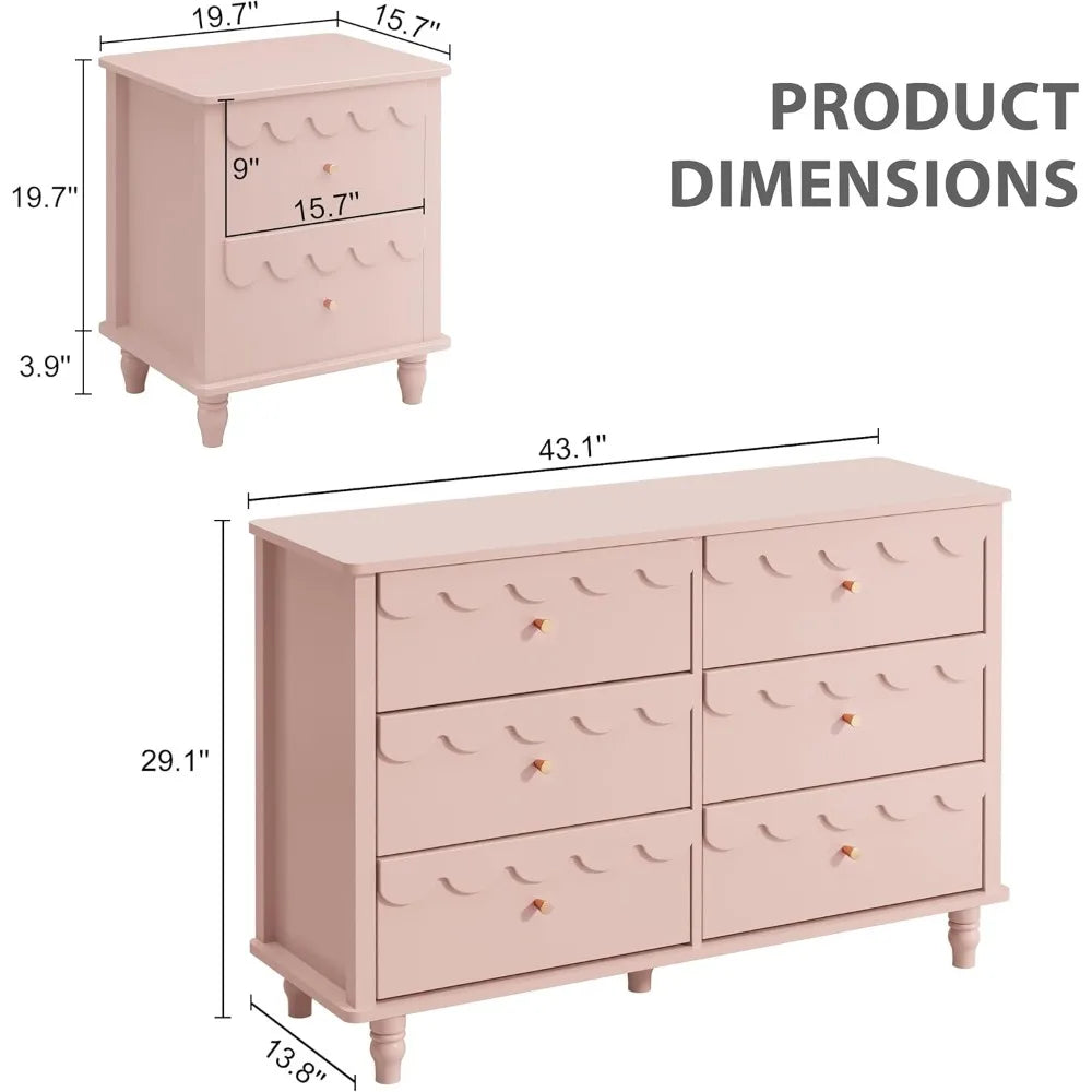 RBXC Bedroom Set Dresser and Nightstand Scalloped Design