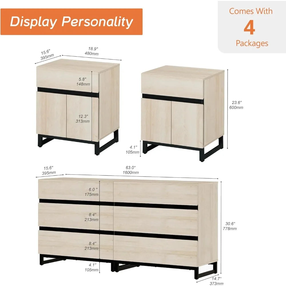 RBXC Three Piece Dresser And Nightstand Set Modern Bedroom Furniture