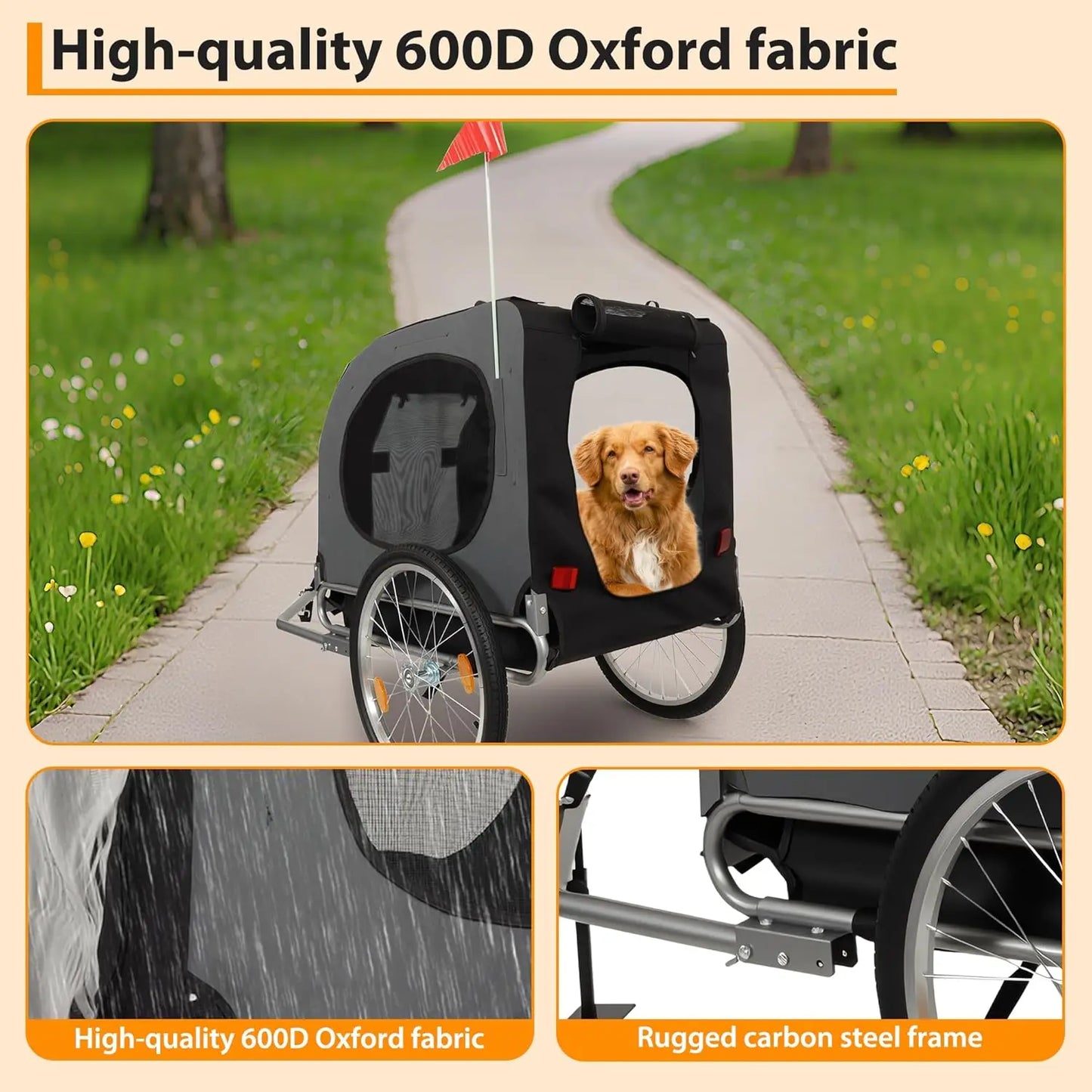 HiMISS Steel Dog Bike Trailer Folding Universal Pet Cart