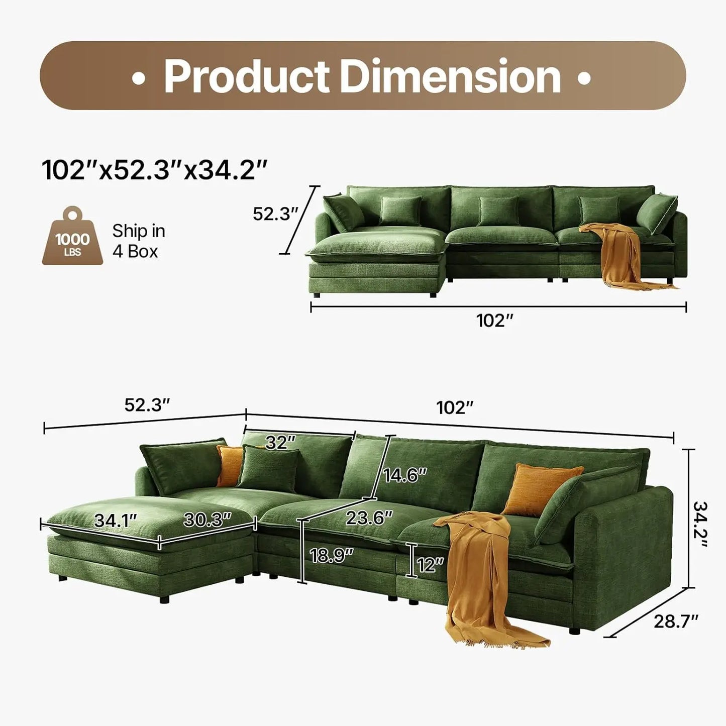 Modular Sectional Sofa With Movable Ottoman L Shaped Furniture