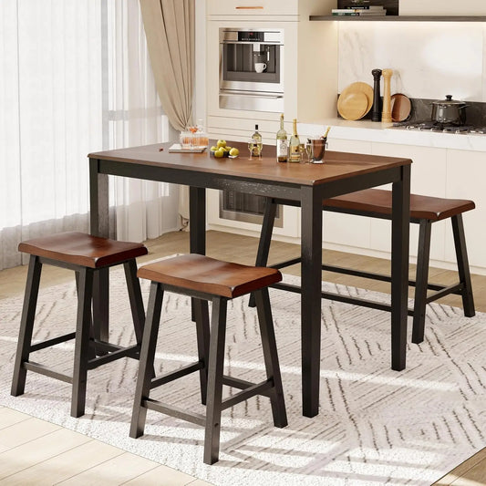 Solid Wood Dining Table Set With Bench And Four Chairs