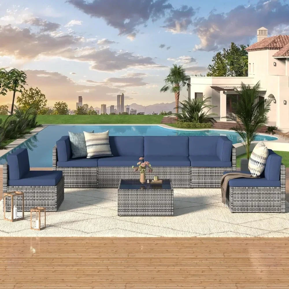 Modern Rattan Outdoor Patio Sectional Furniture Set With Cushions