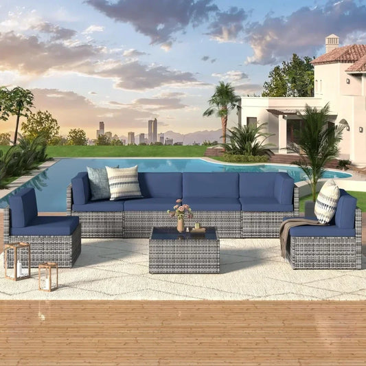 Modern Rattan Outdoor Patio Sectional Furniture Set With Cushions