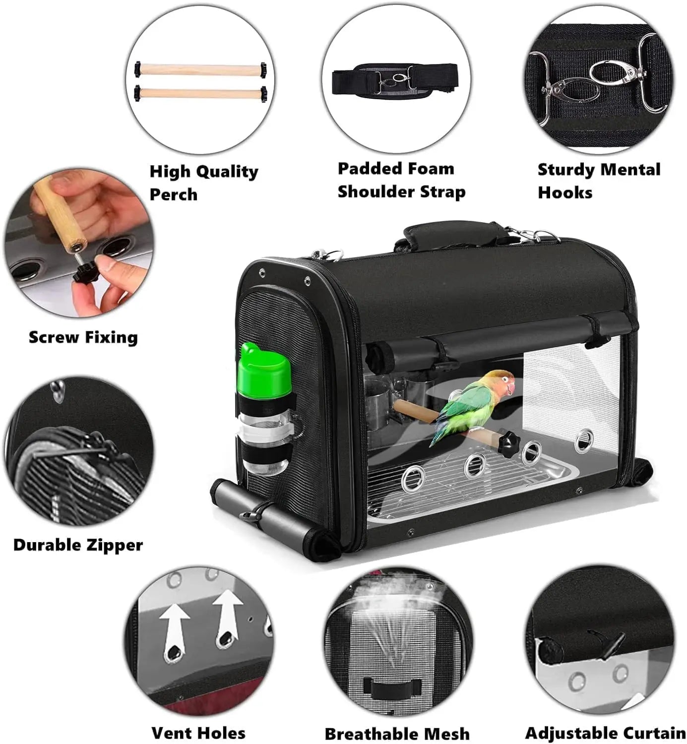 NONEM Lightweight Bird Travel Cage With Stand Backpack Parrot Carrier