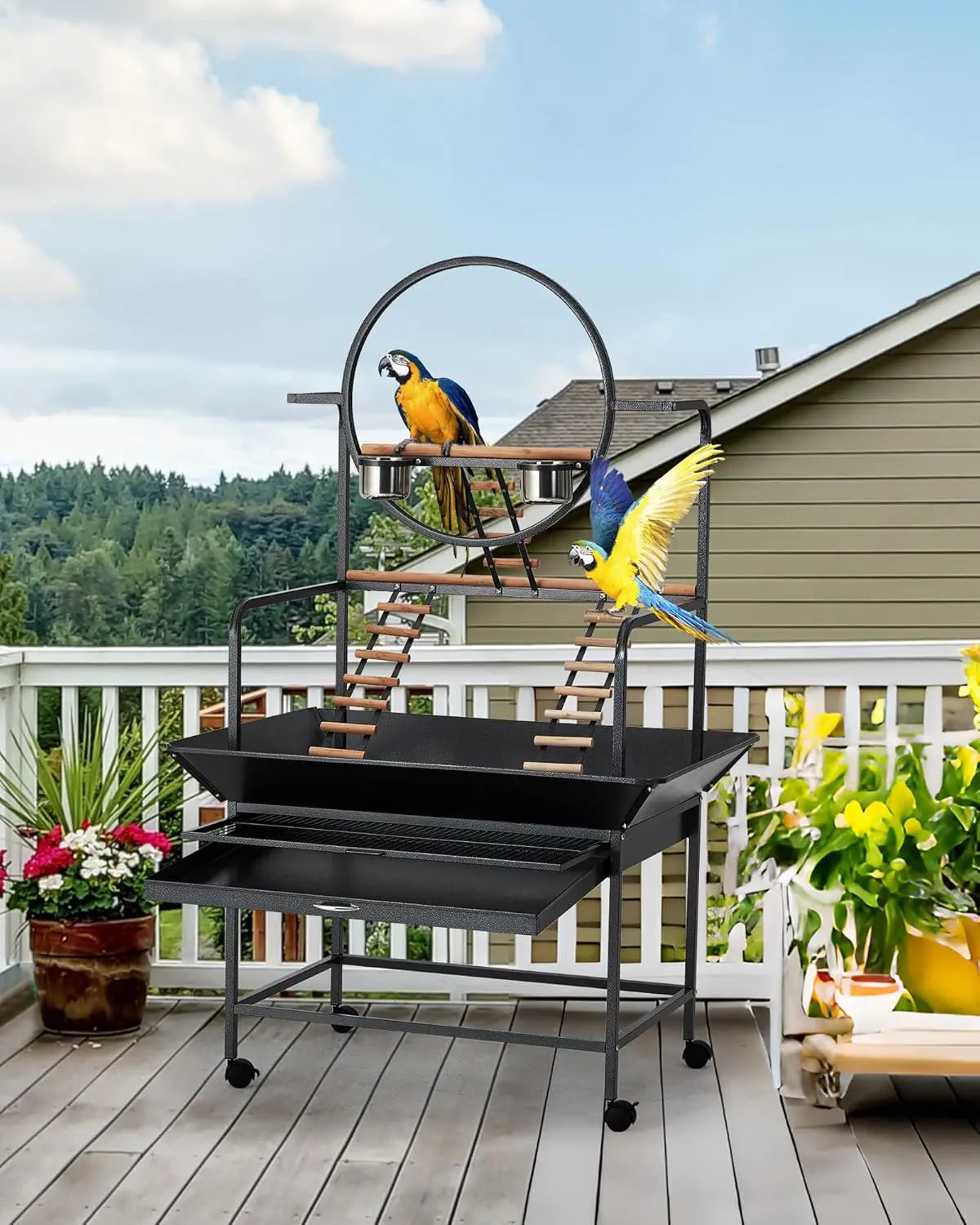 HiMISSCN Bird Play Stand With Lockable Wheels Activity Center