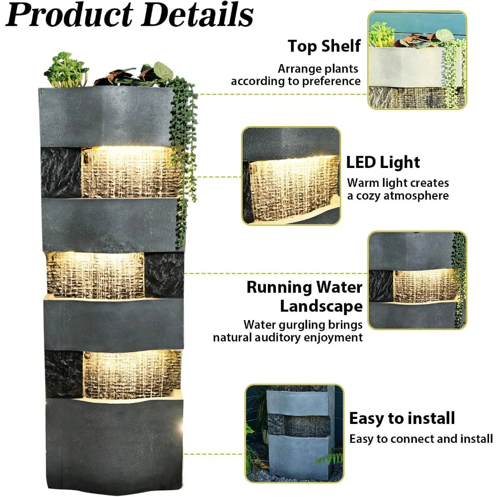 DAFIFY Outdoor 4 Tier Waterfall Fountain With LED Lights