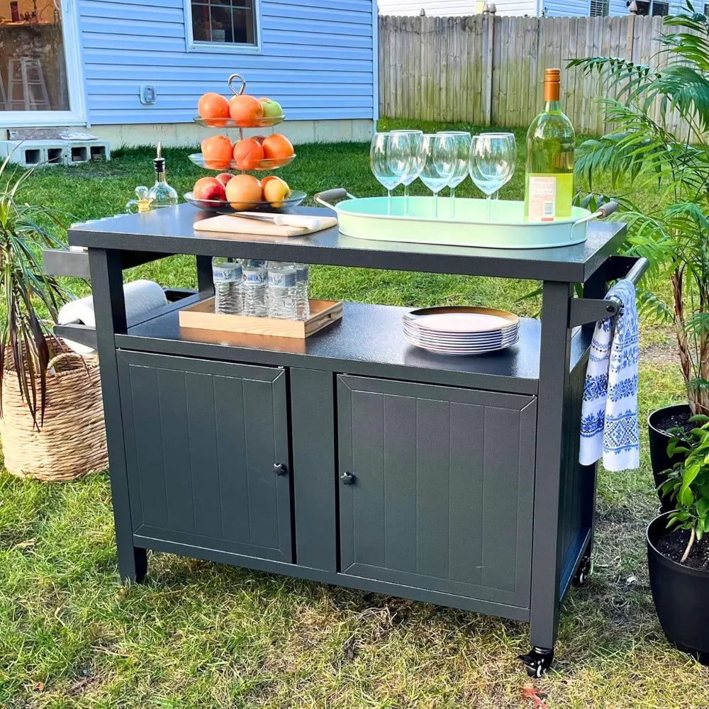 DAFIFY Outdoor Grill Cart With Wheels Storage Cabinet Metal