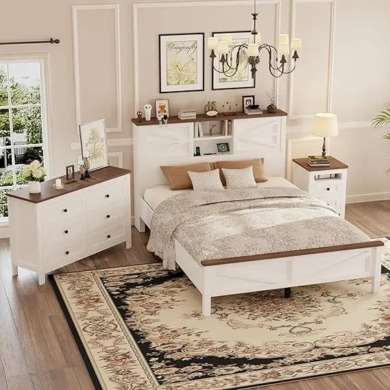 RBXC 3 Piece Farmhouse Bedroom Set With Double Sliding Doors