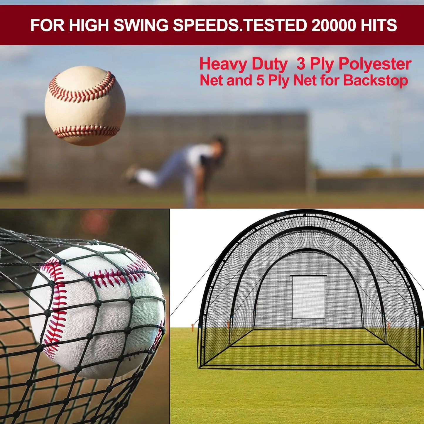 HiMISS Batting Cage Net With Frame For Baseball Softball Golf
