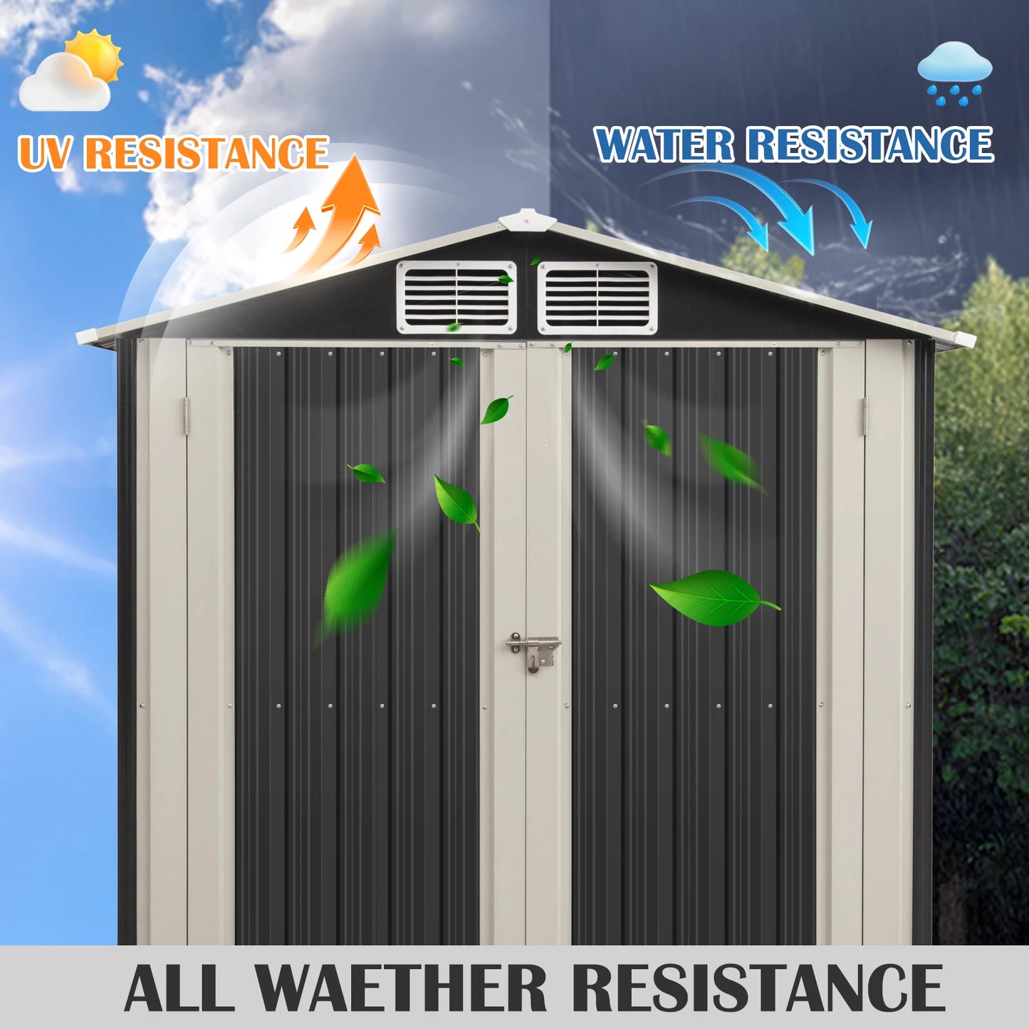 Morngardo Outdoor Metal Storage Shed Corrosion Resistant With Lockable Door