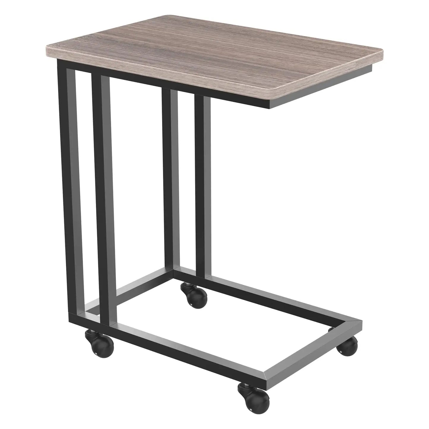 JHK Wood Overbed Sofa Table With Rolling Wheels Metal Frame Adjustable Feet