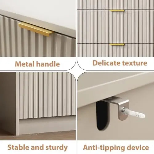 5 Drawer Tall Dresser With Metal Handles For Bedroom Storage