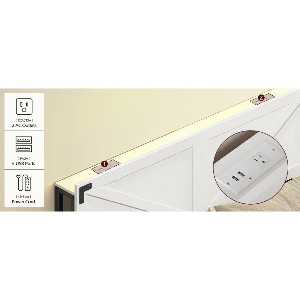 DAFIFY Farmhouse Headboard With 2 Outlets And 4 USB Ports