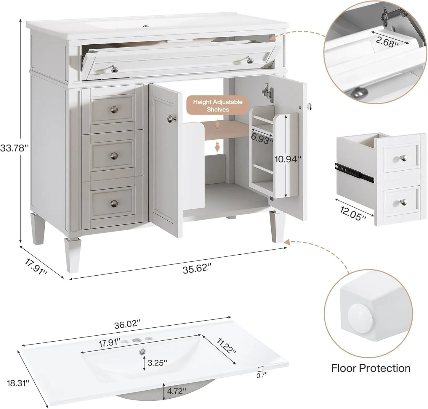Bathroom Vanity With Sink Cabinet 4 Drawers And 2 Doors
