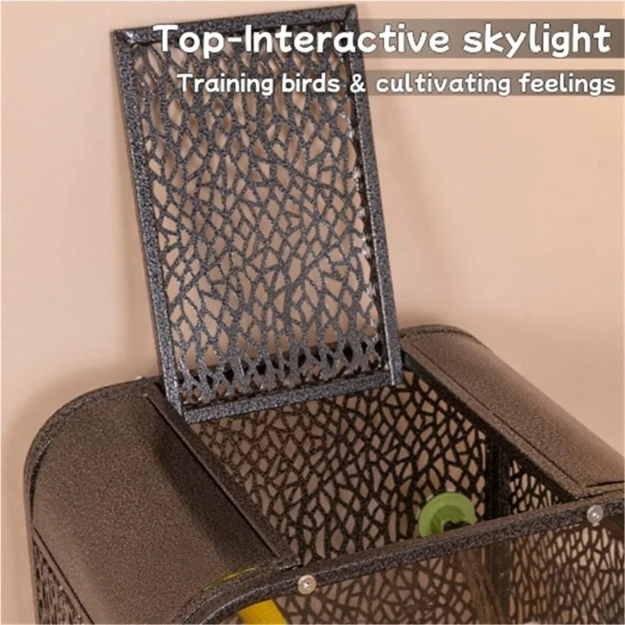 NONECN Parrot Cage With Play Top And Breeding Box Wrought Iron Rolling Base