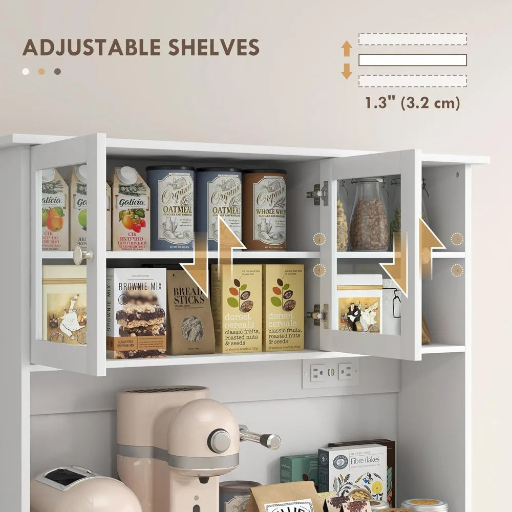 Freestanding Kitchen Pantry Storage Cabinet With Charging Station And Drawers