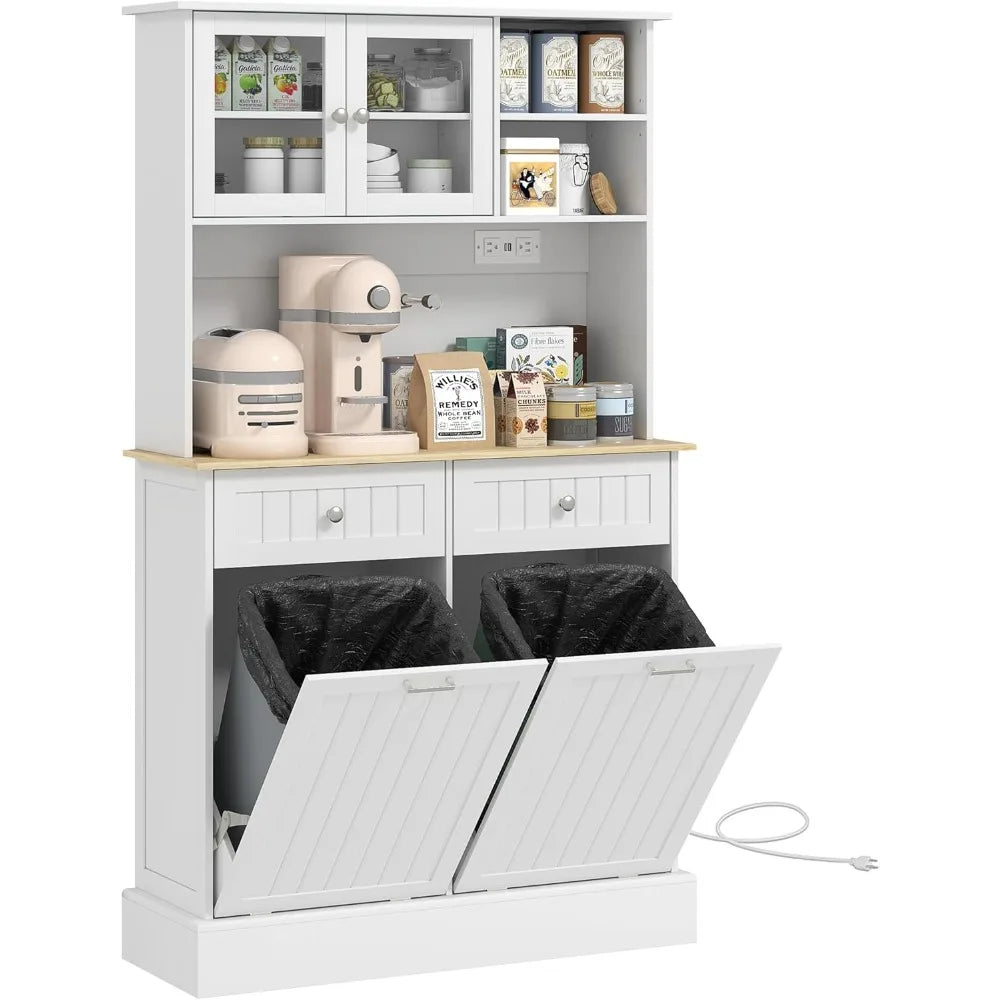 Freestanding Kitchen Pantry Storage Cabinet With Charging Station And Drawers